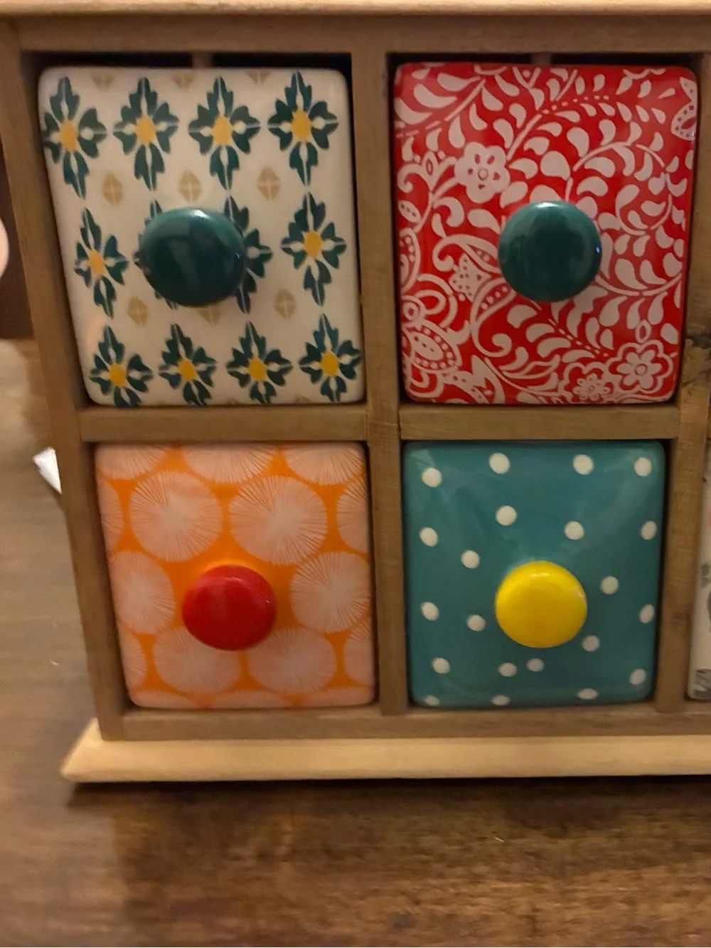 Colorful Ceramic Mini Drawer Set - Teal, Red, Yellow, Orange, Floral